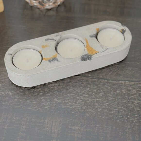 Concrete Decorative Tealight Candle Holder w/Tealights - Handcrafted Home Decor - Picture 1 of 4